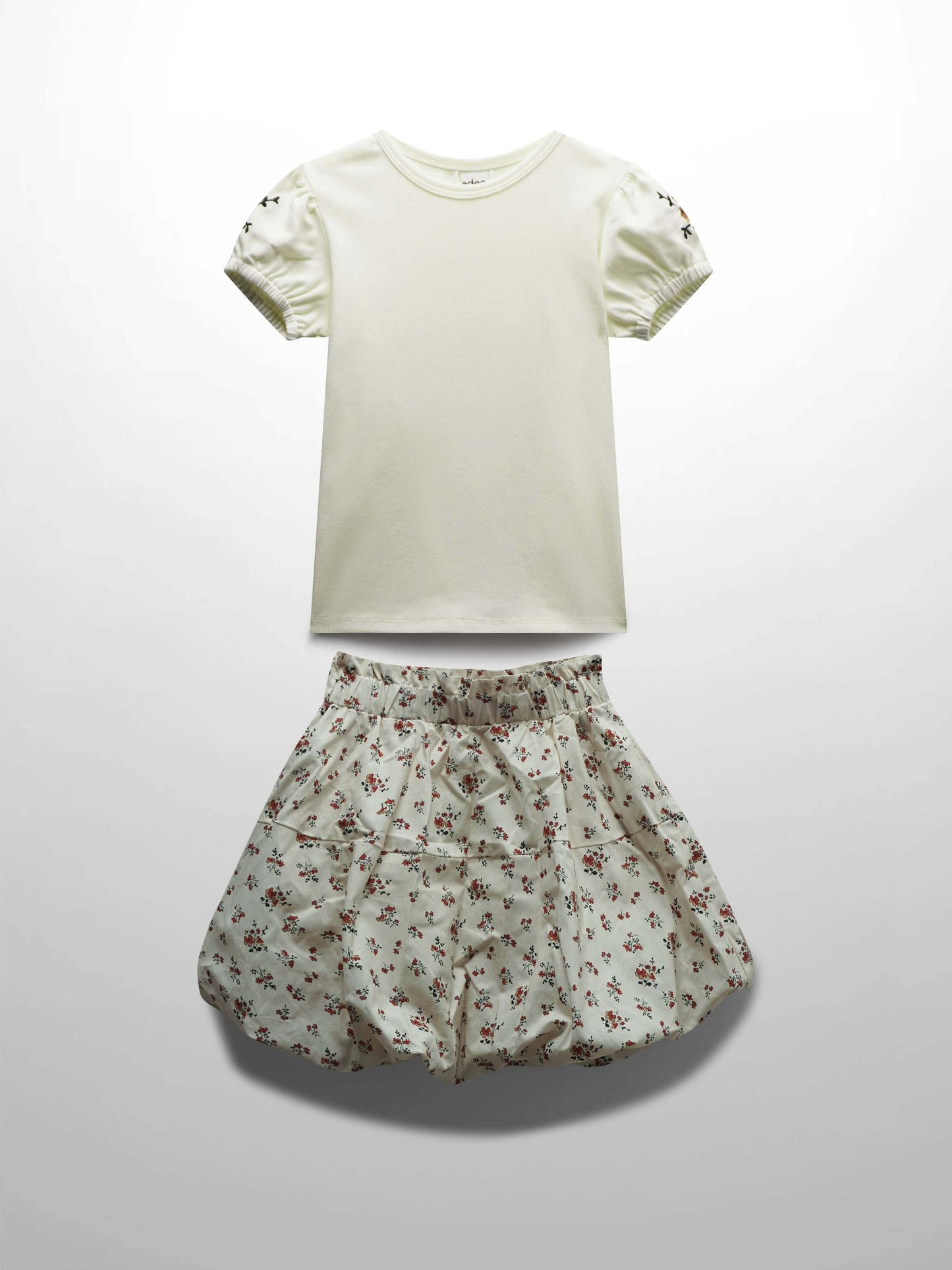 Floral Bubble Skirt with Short Sleeve T-shirt