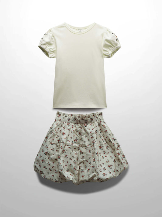 Floral Bubble Skirt with Short Sleeve T-shirt