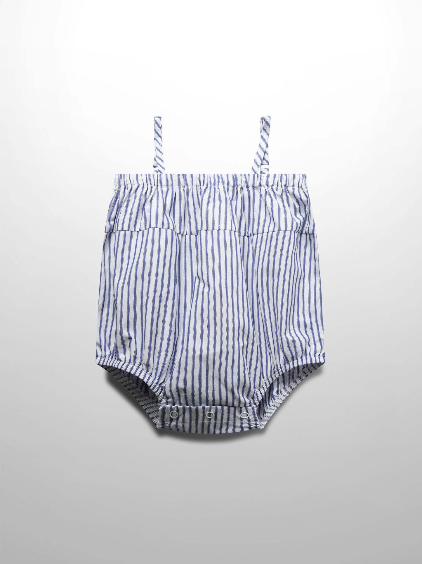 Striped Cotton Romper-Blue