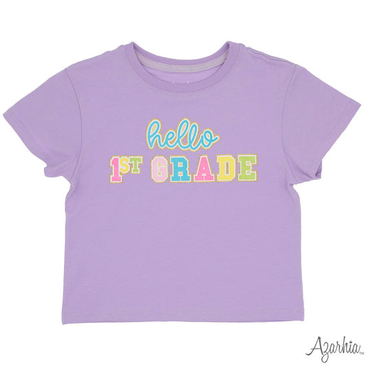 Hello 1st Grade Lavender Boxy Tee – Girls Back to School Outfit
