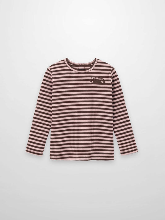 Striped Crew Neck T-Shirt - Brown & Pink