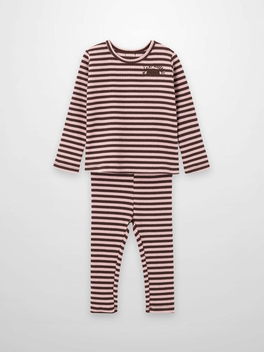 Striped Leggings Set - Brown & Pink