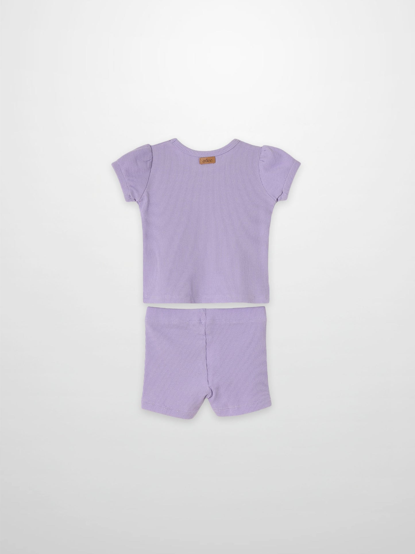 Ribbed Short Puff Sleeve T-shirt & Shorts Set - Lavender
