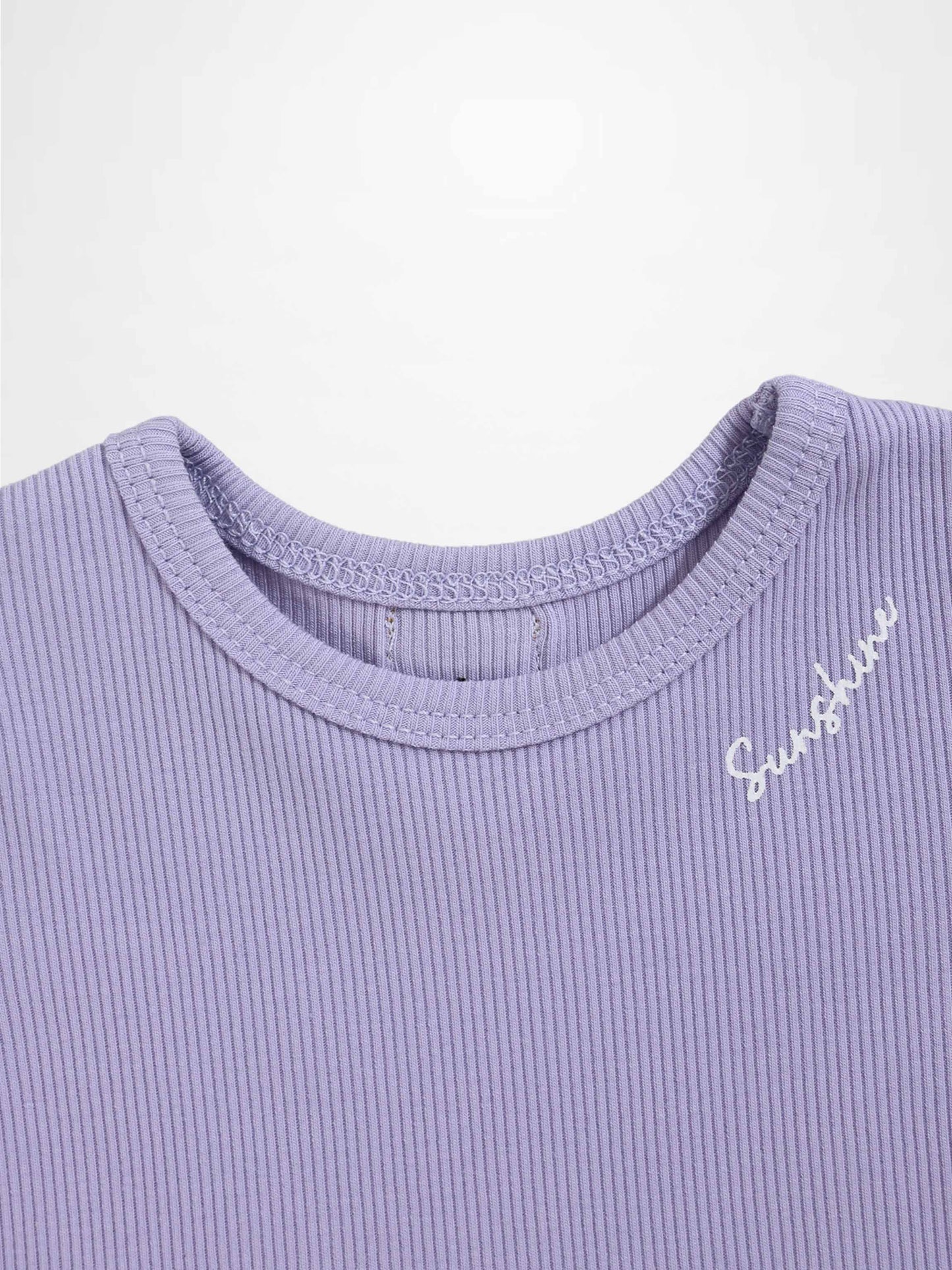 Ribbed Short Puff Sleeve T-shirt & Shorts Set - Lavender