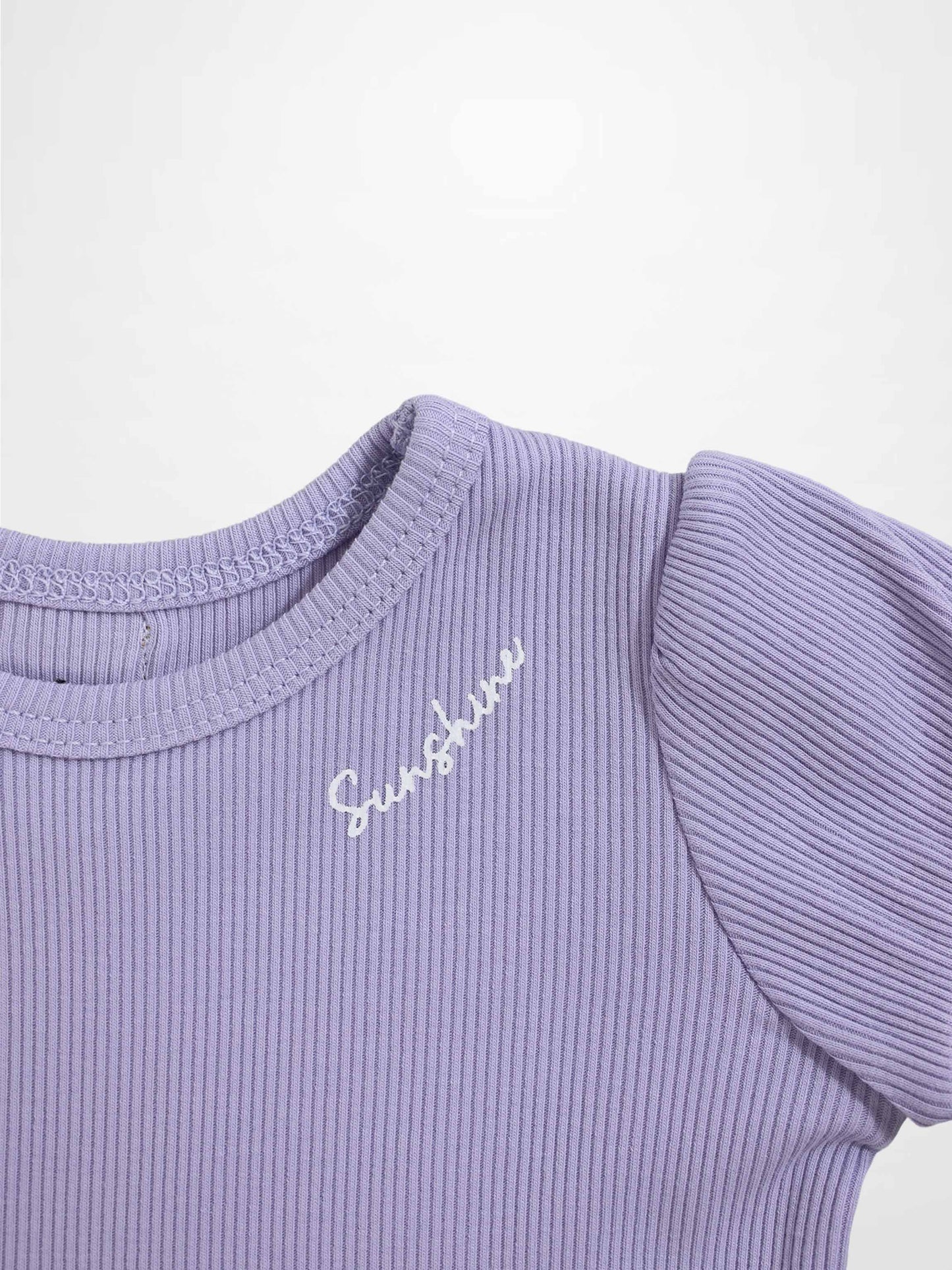 Ribbed Short Puff Sleeve T-shirt & Shorts Set - Lavender