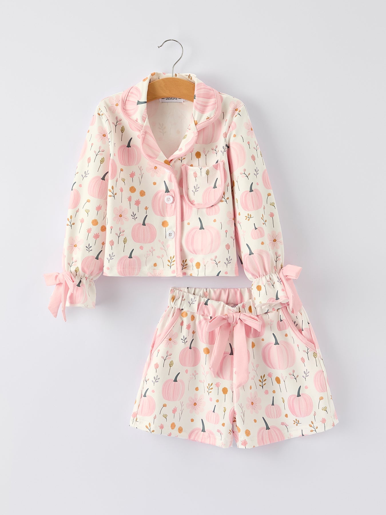 Thanksgiving Pink Pumpkin Floral Print Pajama Set