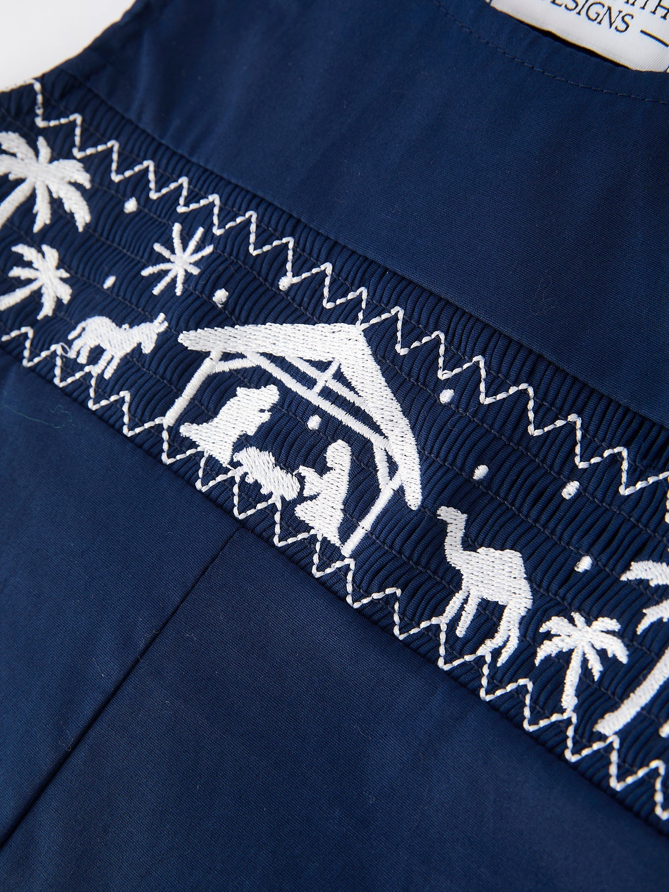 Christmas Navy Blue Nativity Smocking Embroidered Baby Boy Romper