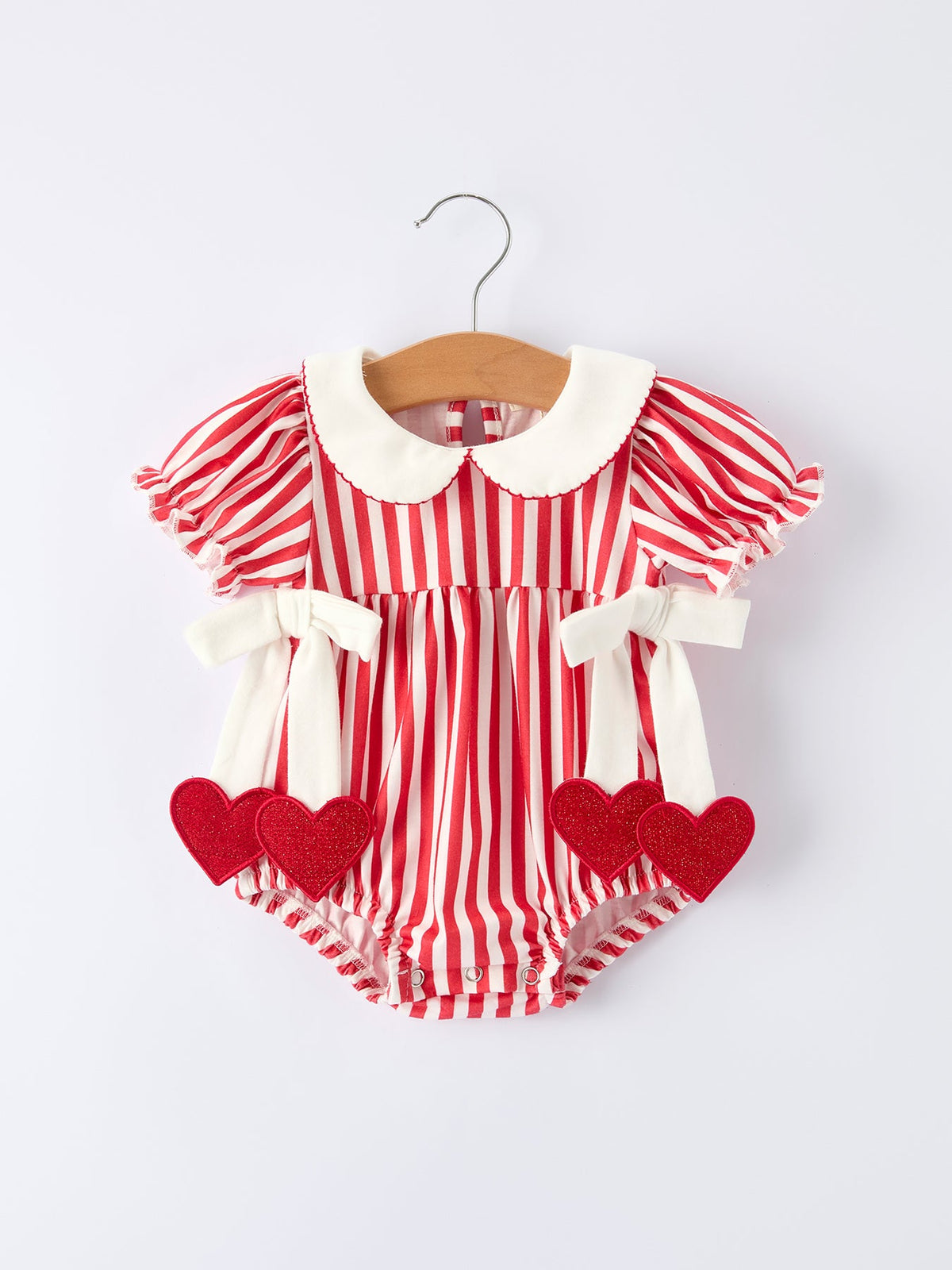 Valentine's Red Stripe Heart Bubble Romper for Baby Girls