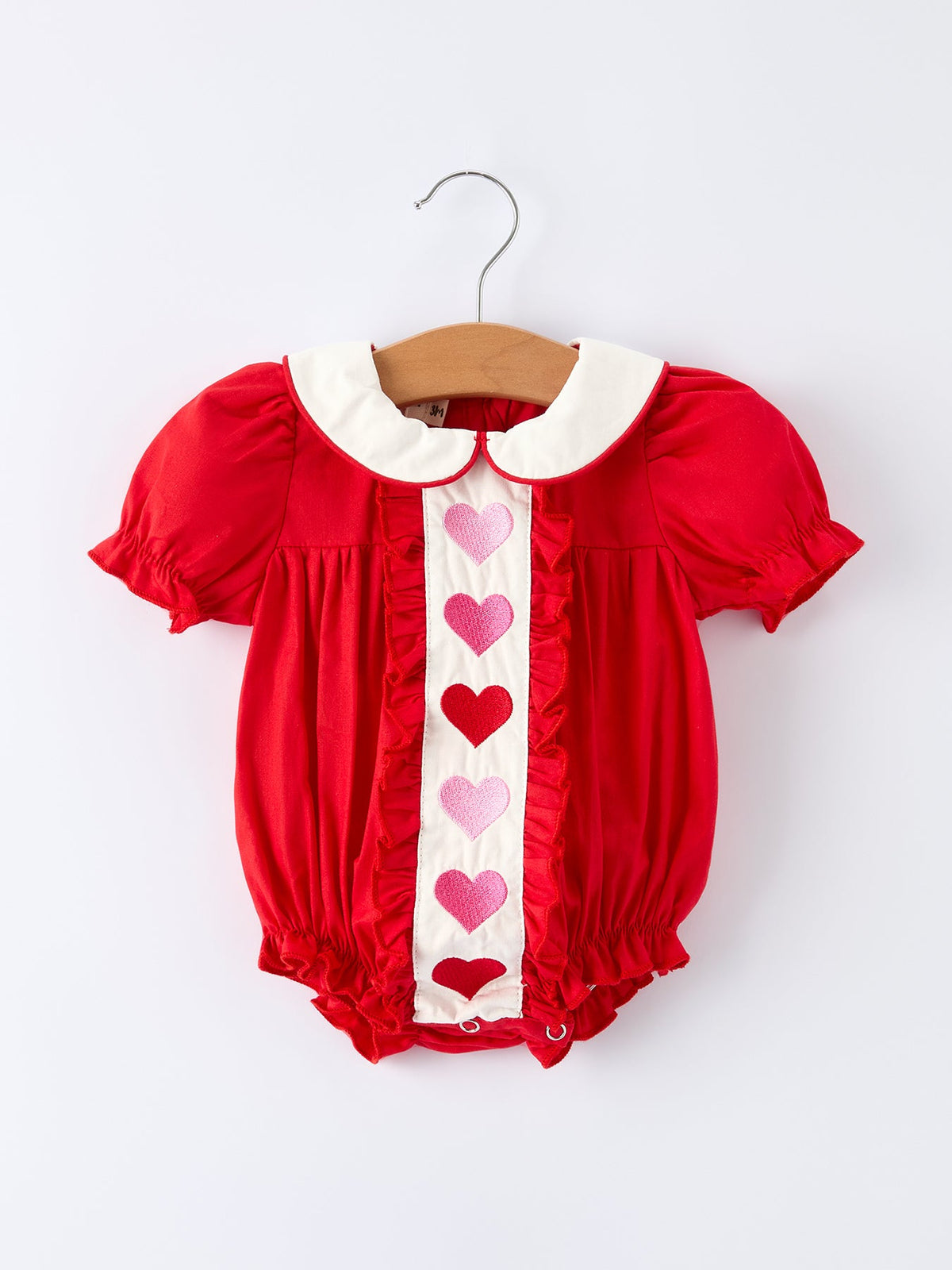 Red Ruffle Heart Embroidered Romper - Valentine Style