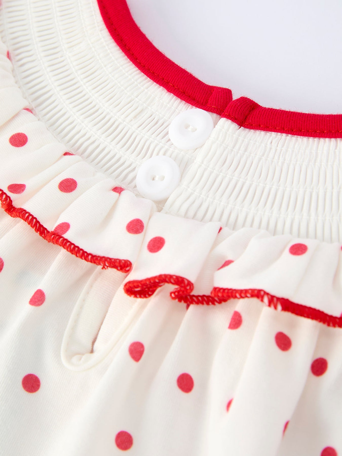 Valentine's Day Polka Dot Baby Girls Romper with Smocking Embroidery