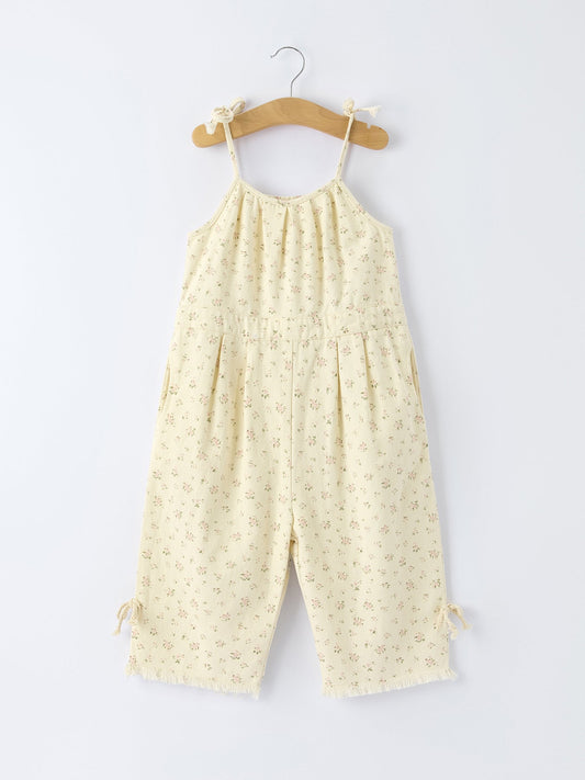 Floral Baby Girl Sleeveless Jumpsuit with Pockets