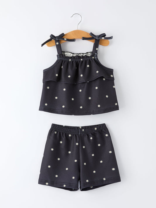 Summer Daisy  Girls Bow Ruffle Set