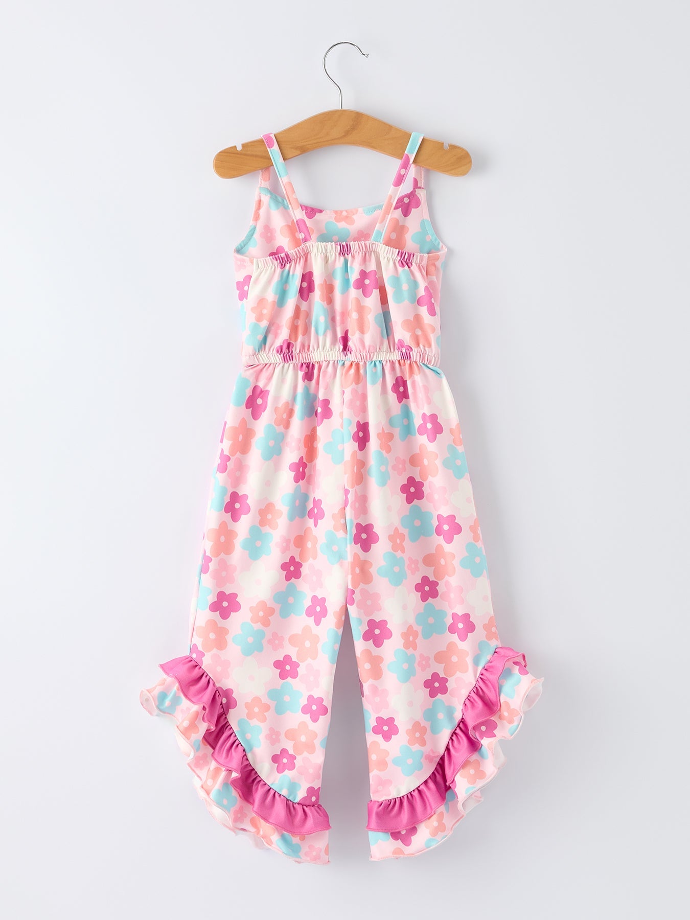 Girl Colorful Floral Ruffle Sling Flared Jumpsuit