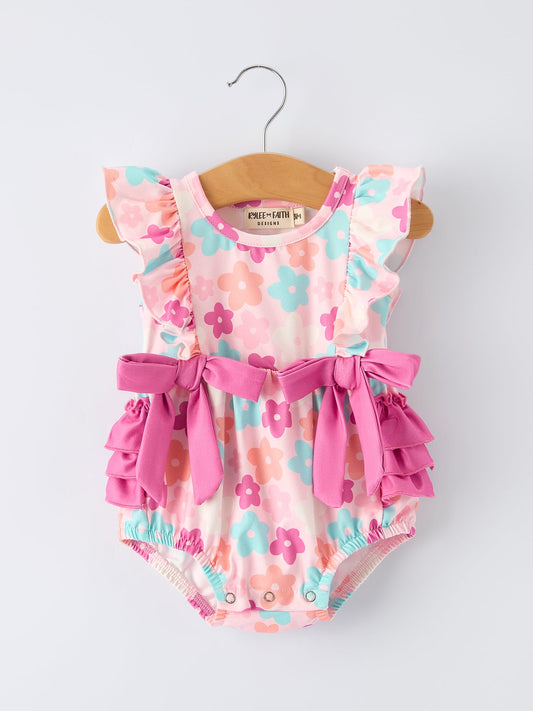 Colorful Floral Ruffle Baby Girls Romper