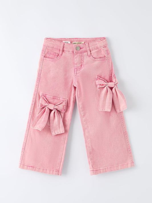 Pink Bow Girls Denim Pants