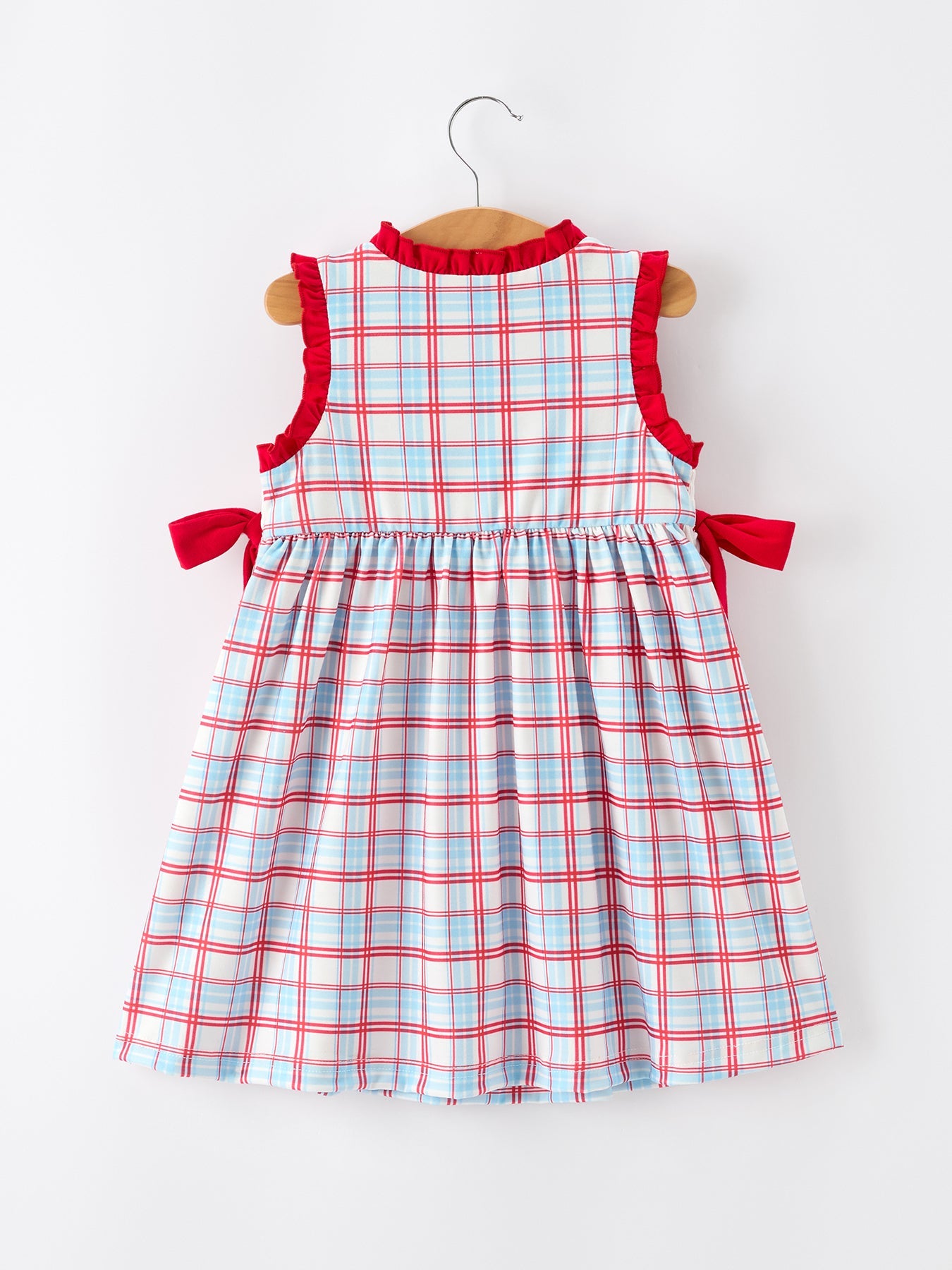4th of July Plaid Flag Heart Girl Dress With Bow