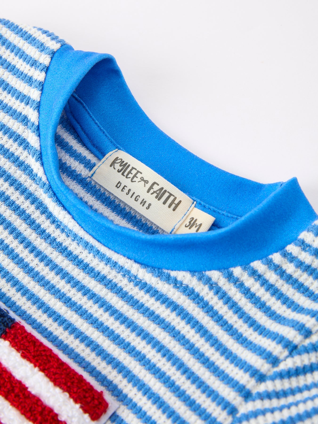 4th of July Flag Chenille Baby Boy Romper Blue Stripe