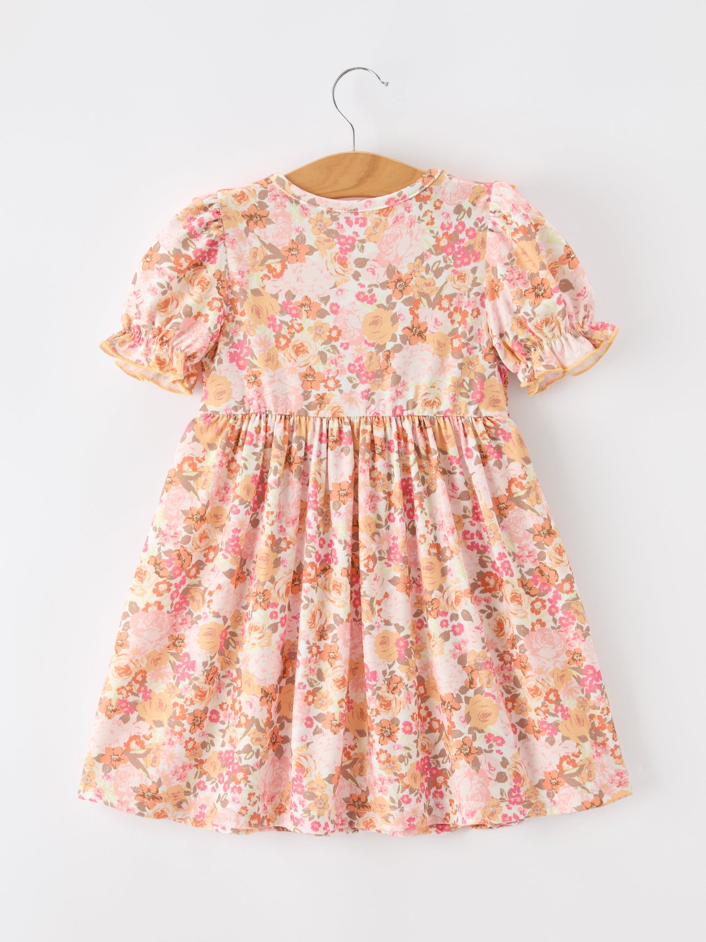 Peach Bow Smocked Floral Girl Dress