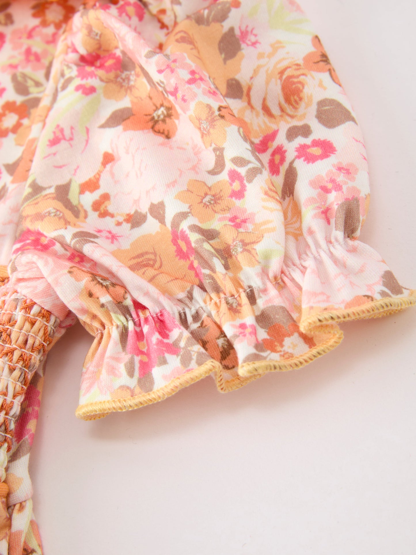 Peach Bow Smocked Floral Girl Dress
