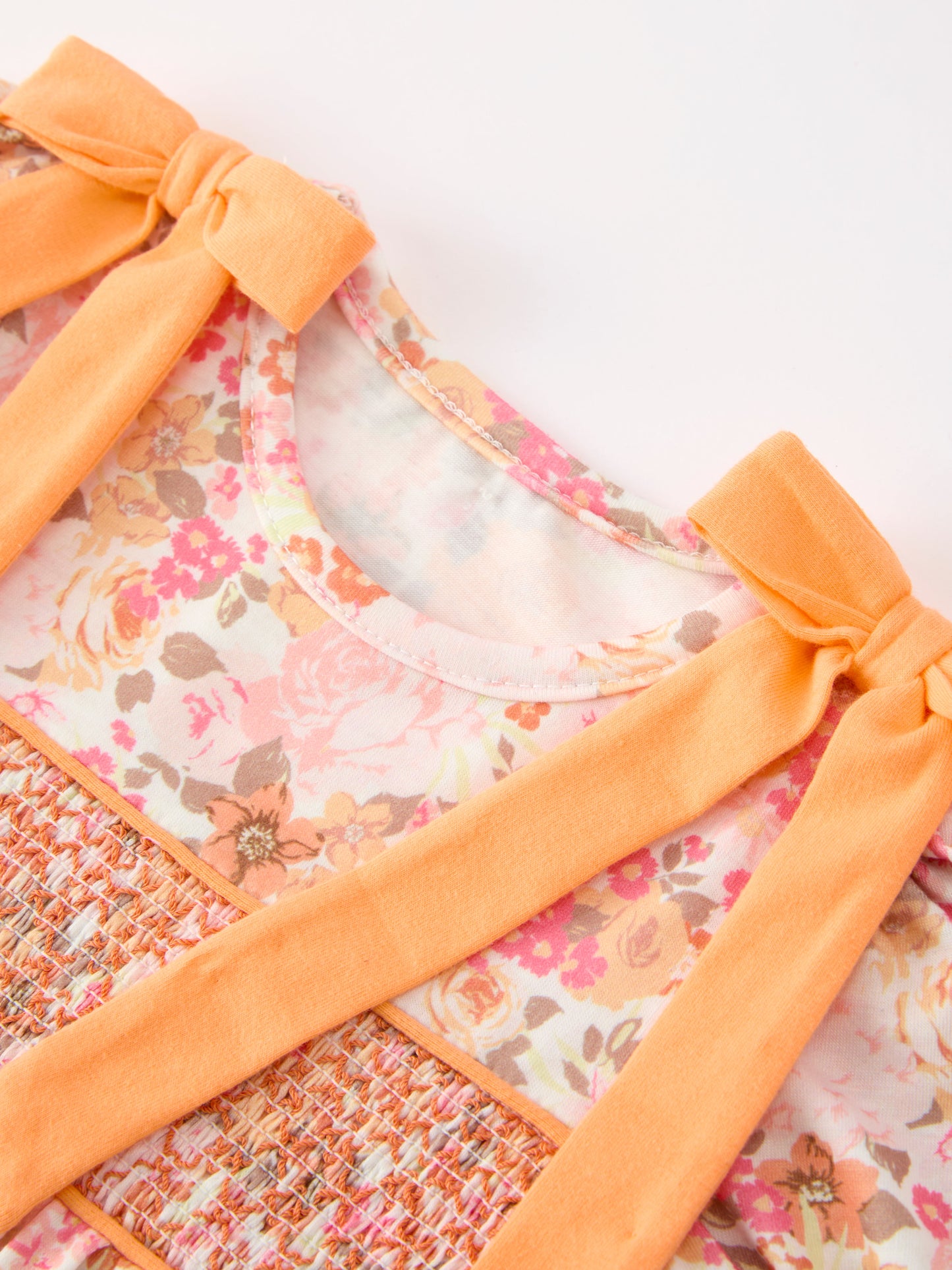Peach Bow Smocked Floral Baby Bubble
