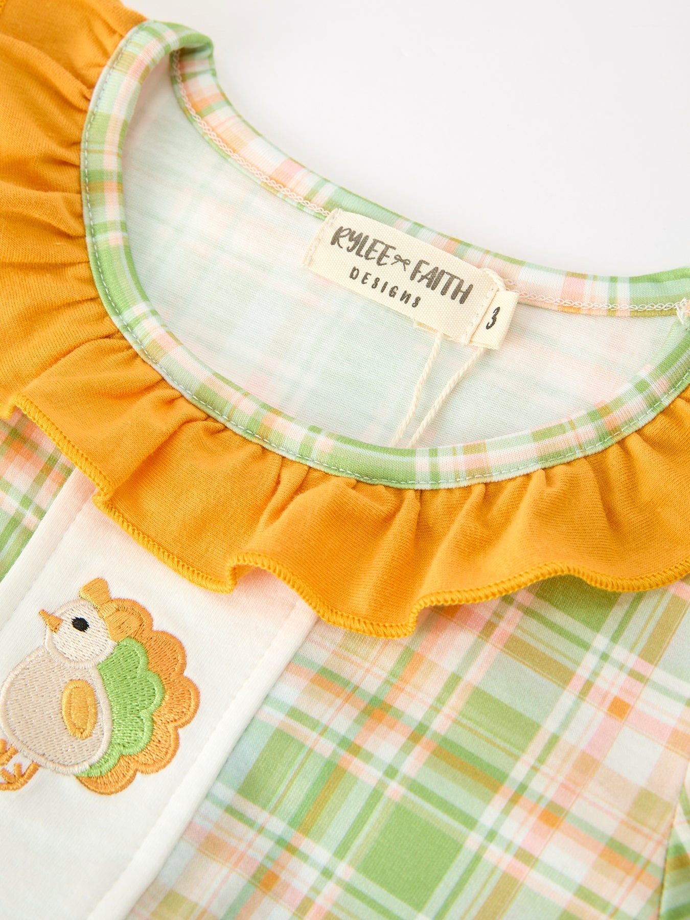 Thanksgiving Turkey Applique Plaid Girls Long Sleeve Dress