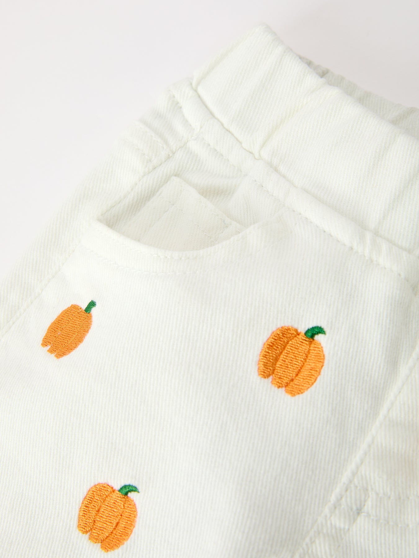 Girls Pumpkin Embroidered Wide-Leg Pants Fall Scallop Hem Casual Pants