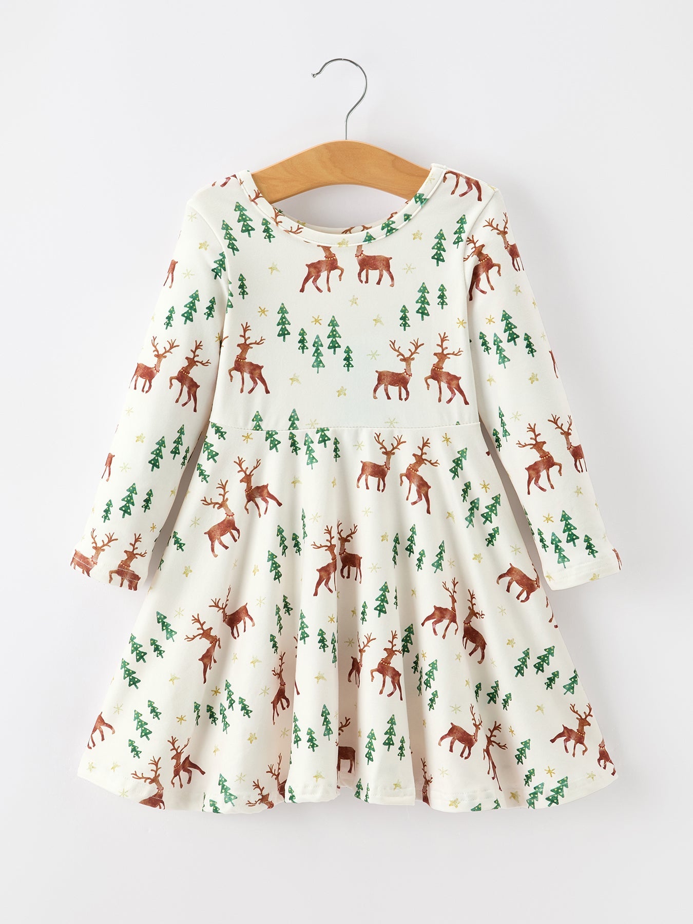 Christmas Girls Deer & Pine Tree Holiday Twirl Dress