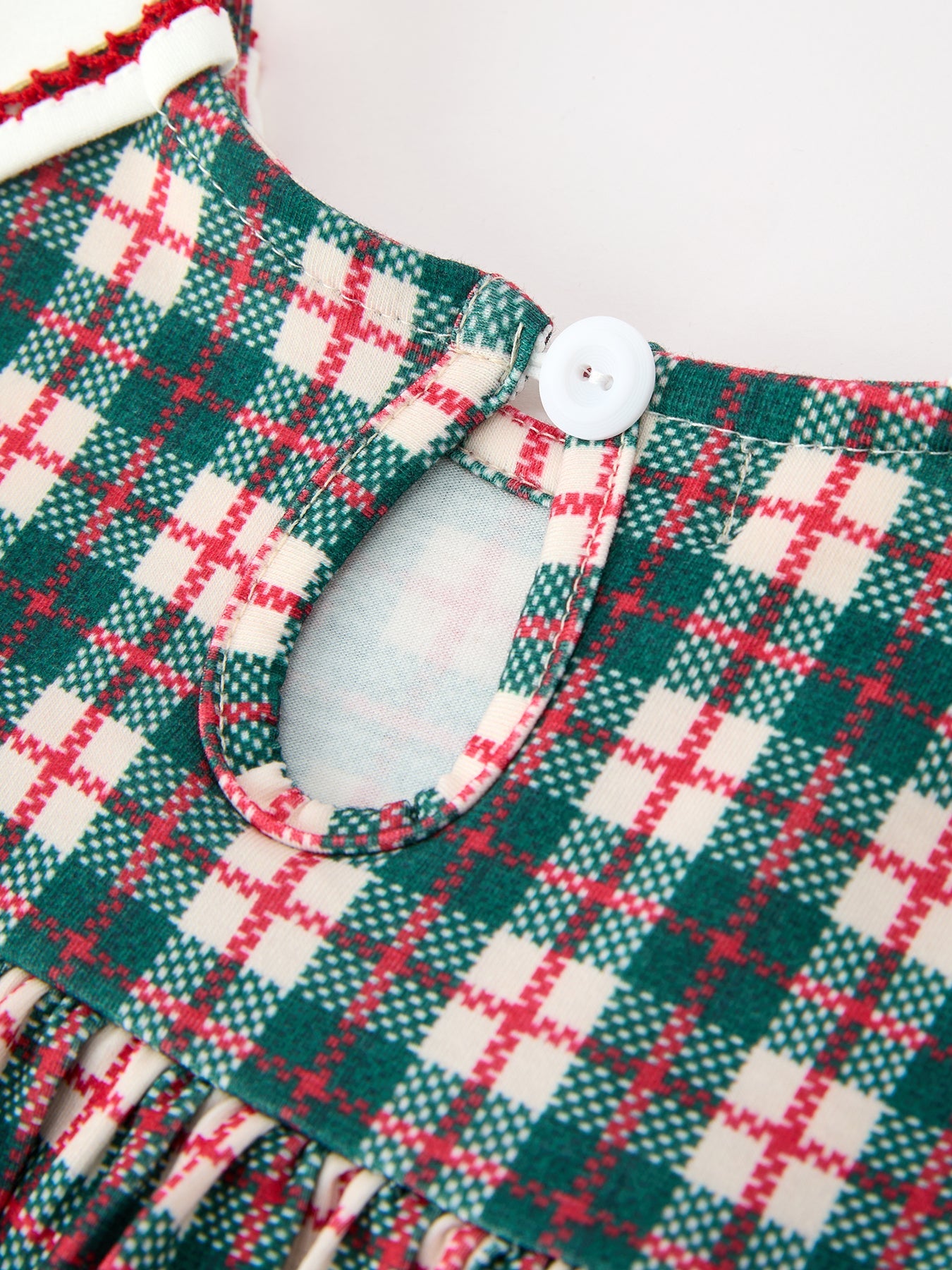 Baby Girl Christmas Plaid Embroidered Dress Wreath Collar