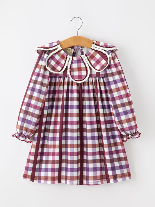 Fall Plaid Petals Collar Girls Dress