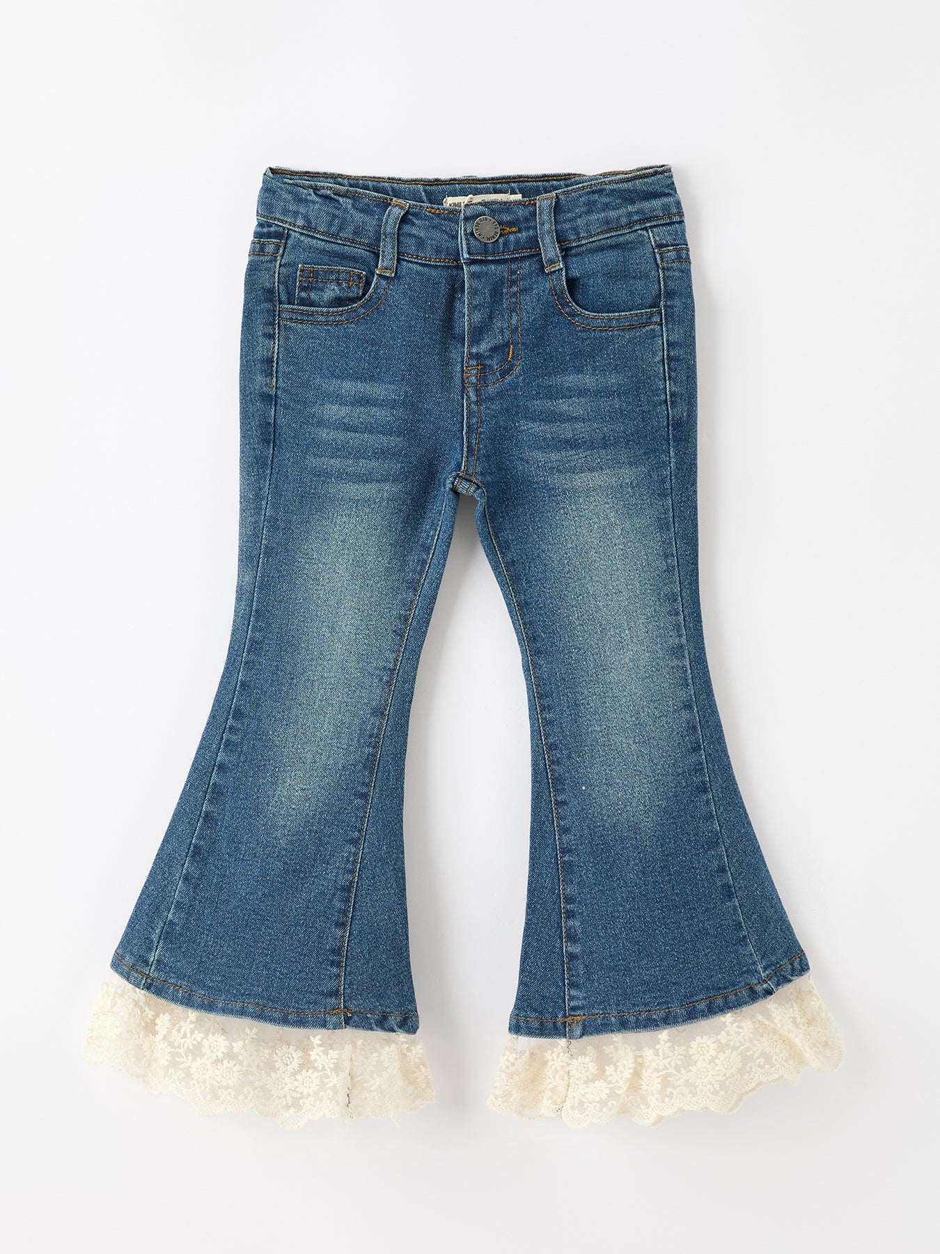 Girls Denim Lace Trim Bell Bottom Jeans