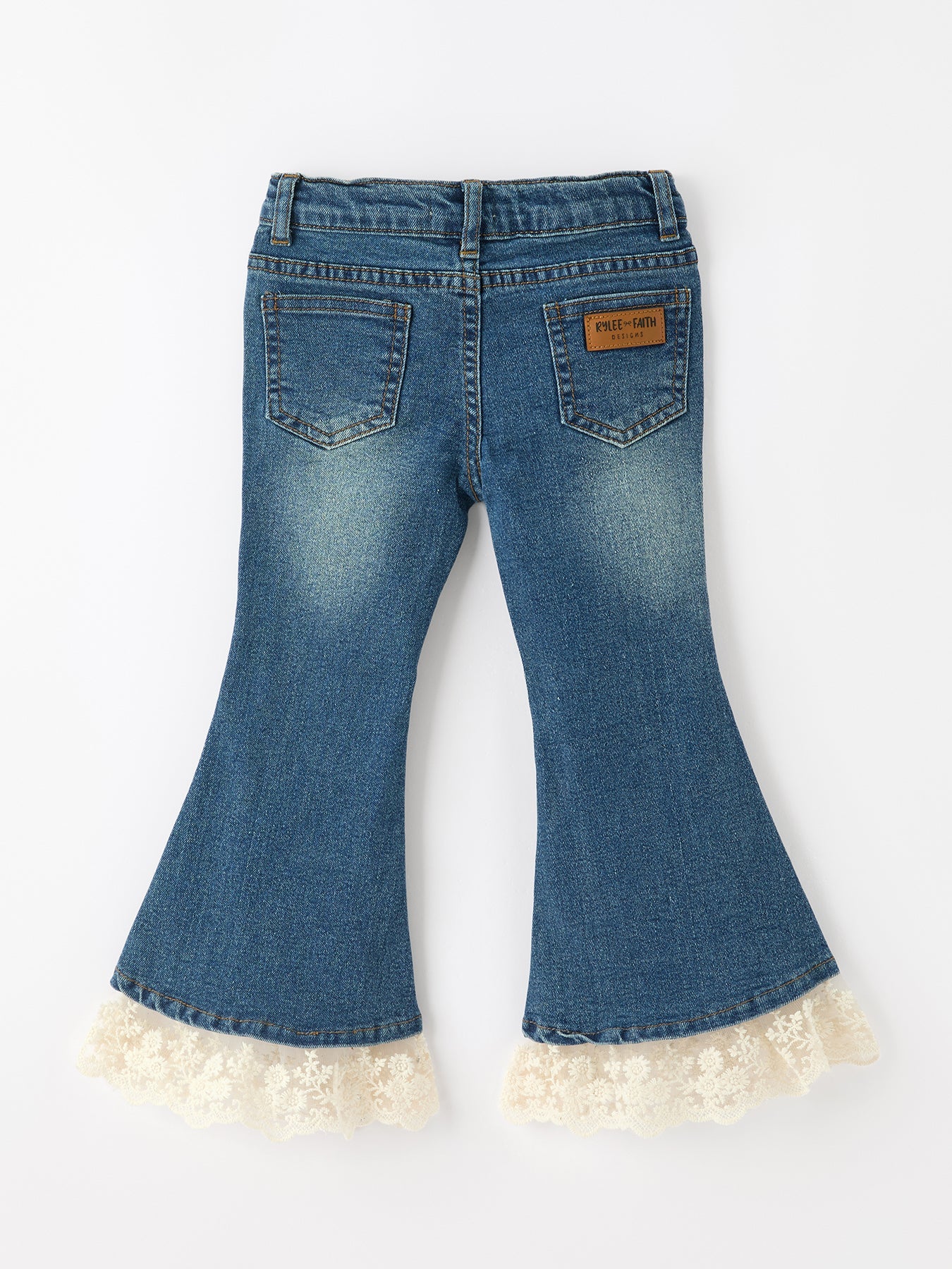 Girls Denim Lace Trim Bell Bottom Jeans