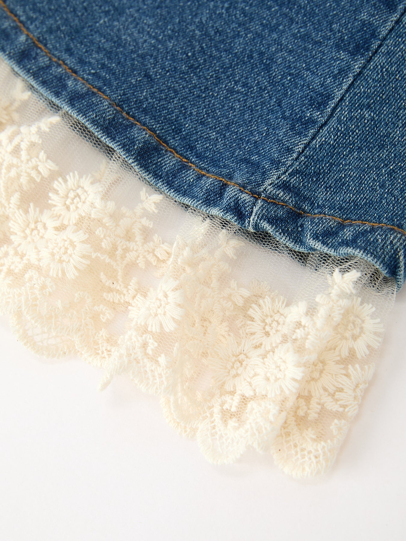 Girls Denim Lace Trim Bell Bottom Jeans