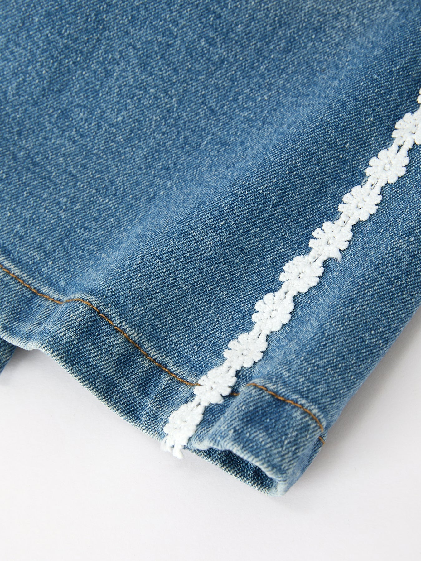 Girls Denim Daisy Lace Trim Wide Leg Jeans