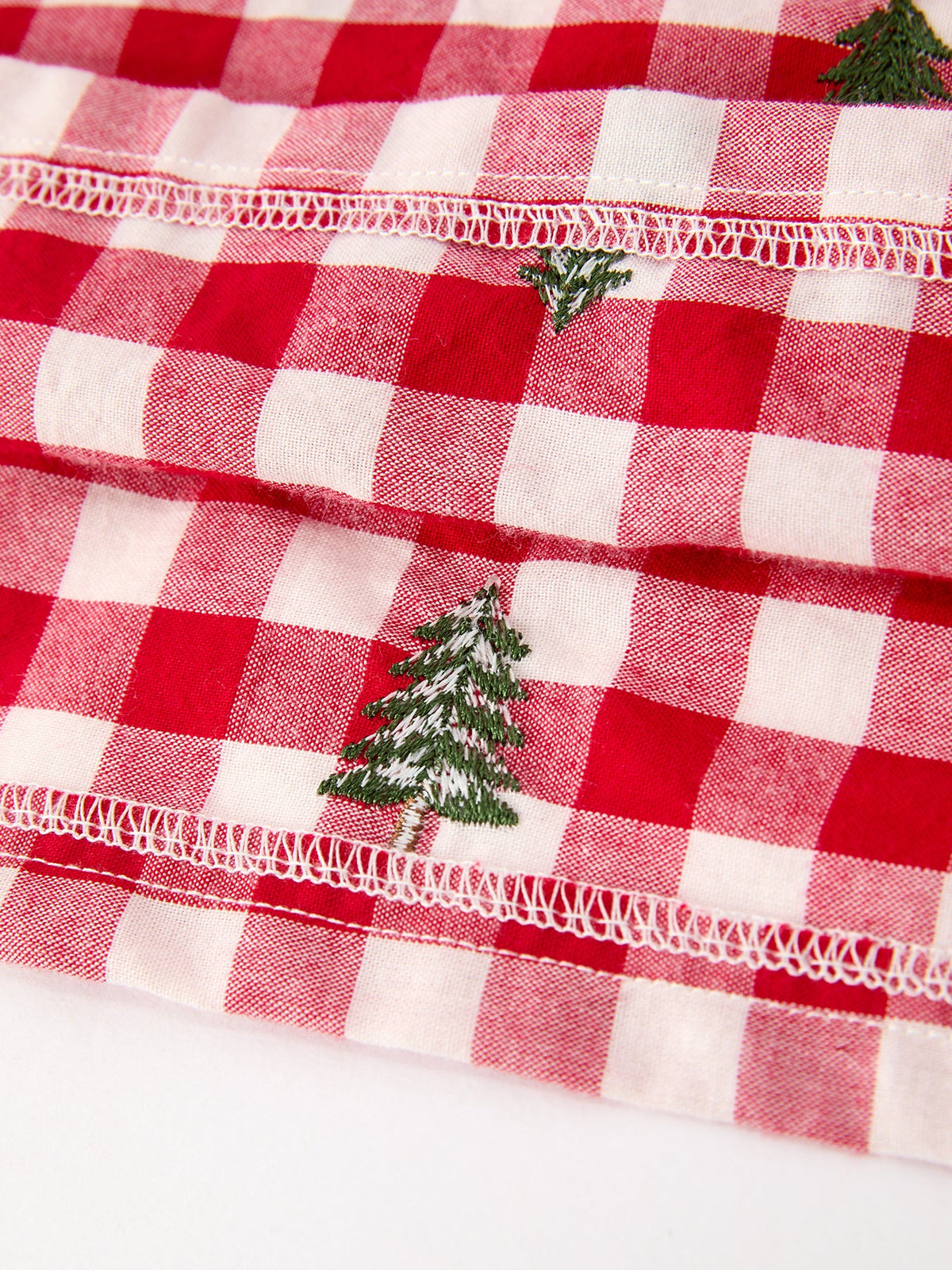 Christmas Tree Embroidered Plaid Girls Ruffle Collar Dress