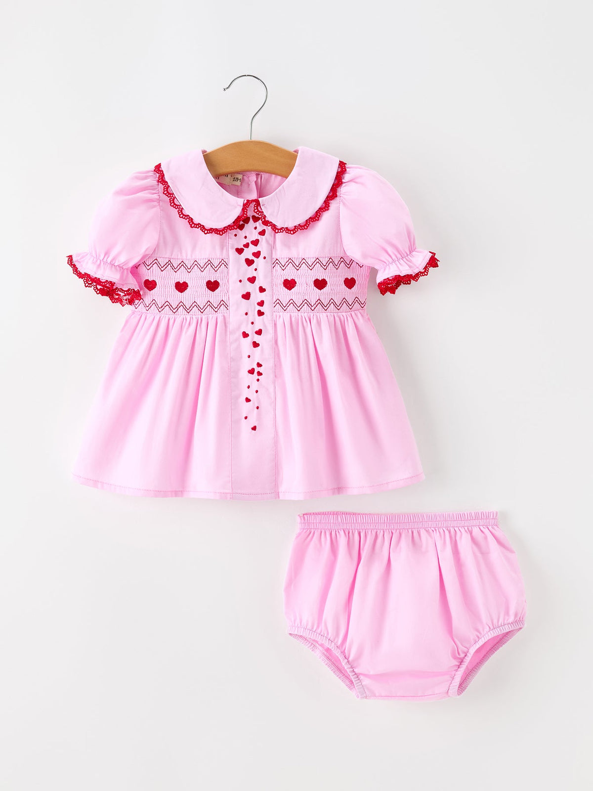 Baby Girls Valentine's Day Pink Heart Smocked Top & Bloomer Set
