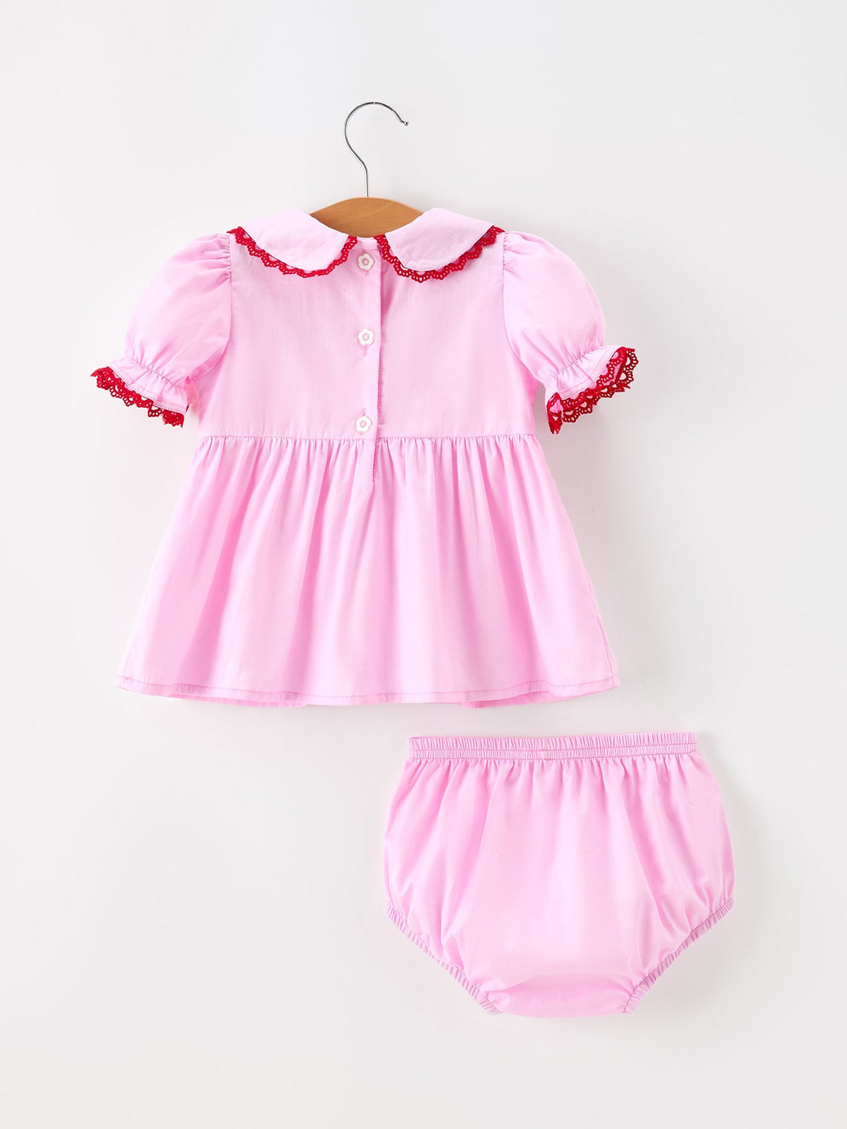 Baby Girls Valentine's Day Pink Heart Smocked Top & Bloomer Set