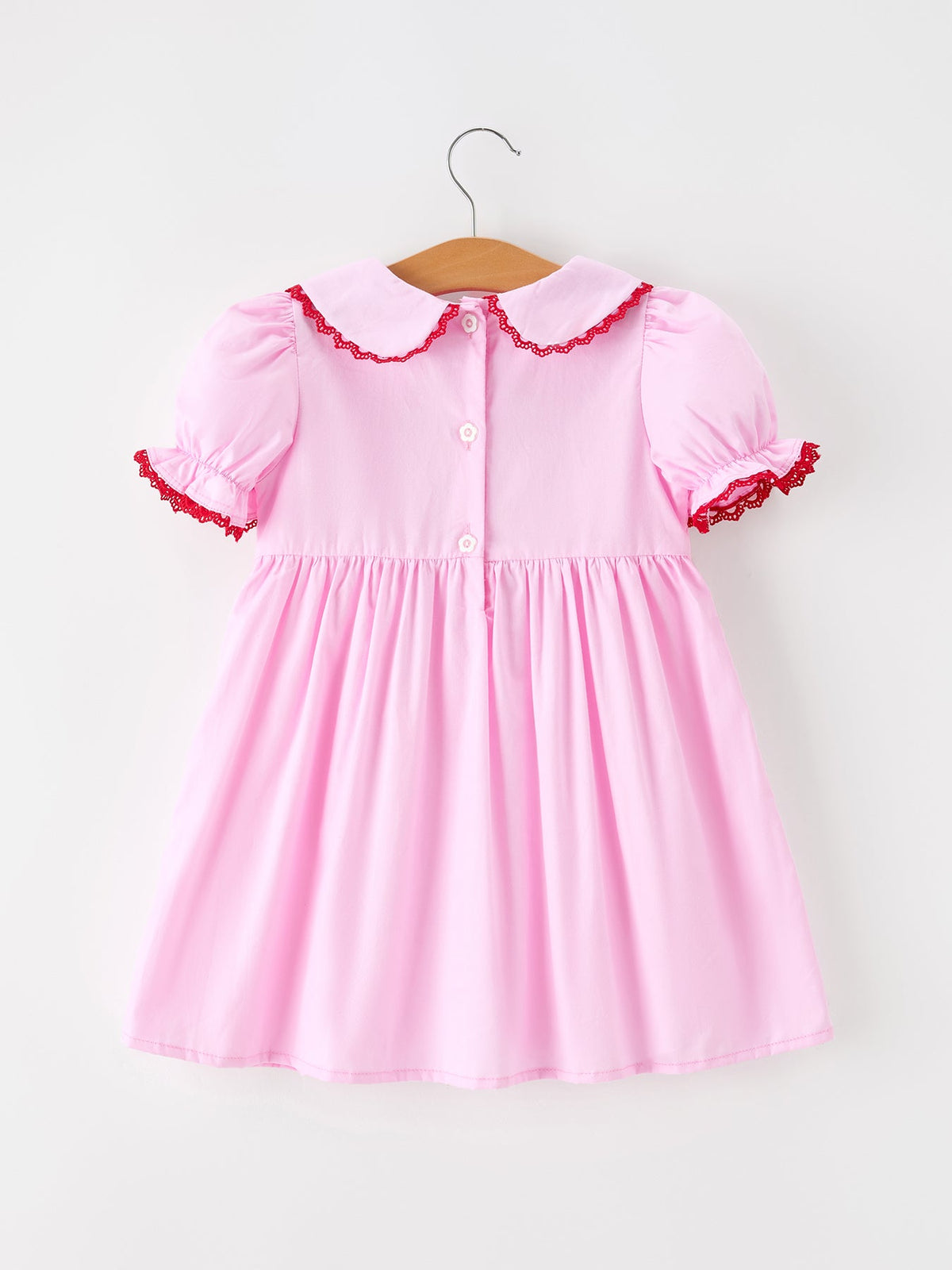 Girls Valentine's Day Pink Heart Embroidered Smocked Dress