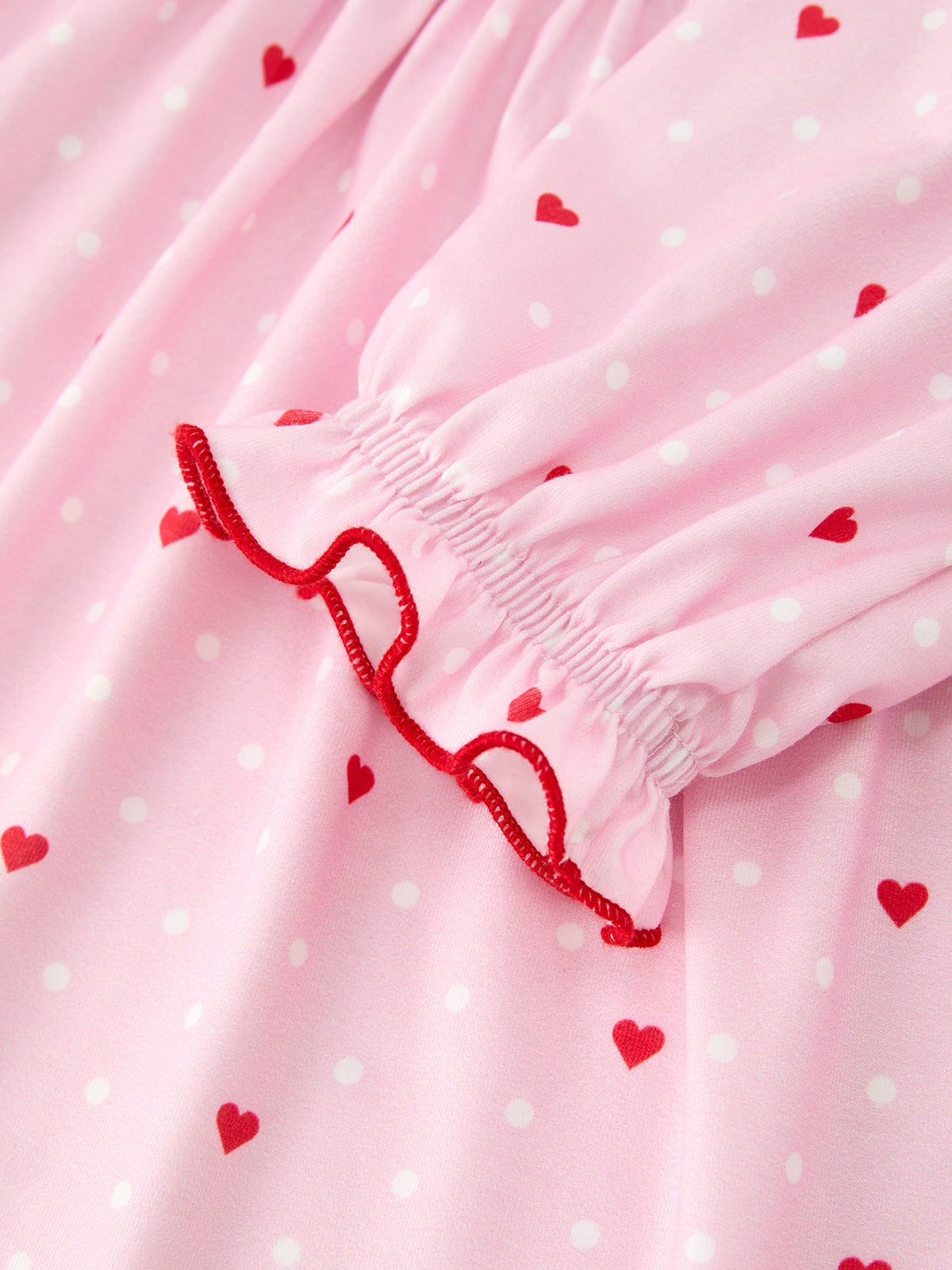Girls Valentine's Day Pink Heart Print Ruffle Collar Dress