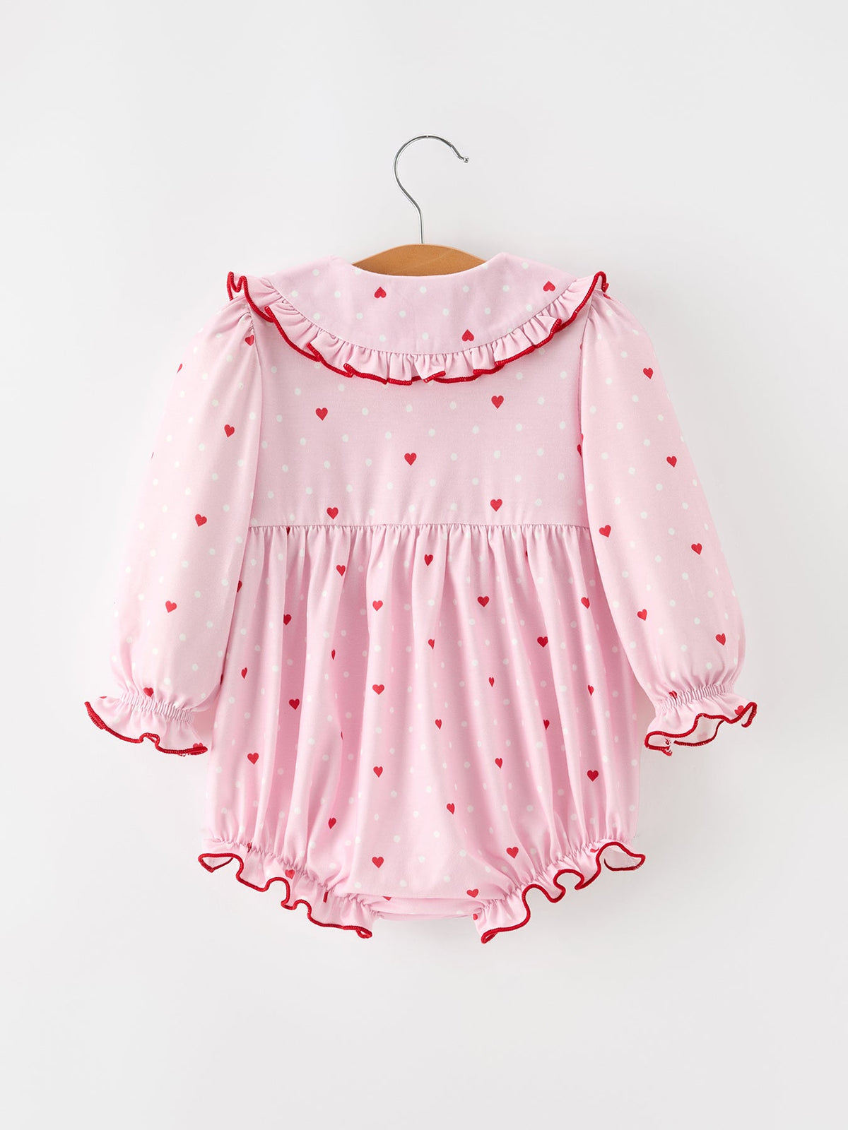 Baby Girls Valentine's Day Pink Heart Print Ruffle Bubble Romper