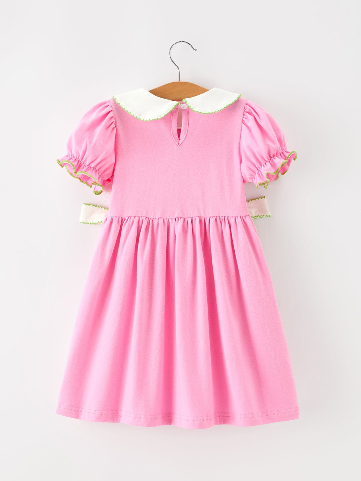 Girls Christmas Pink Bow & Christmas Tree Peter Pan Collar Dress