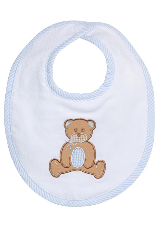 Blue Teddy Bear Baby Bib – Cotton Terry Applique Bib for Boys