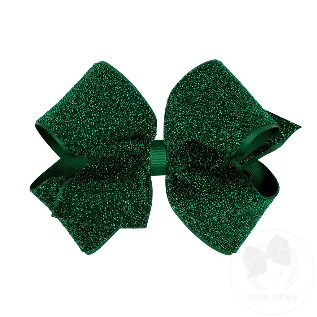 King Metallic Lurex with Grosgrain Underlay Hair Bow – Forest Green (Wee Ones™)