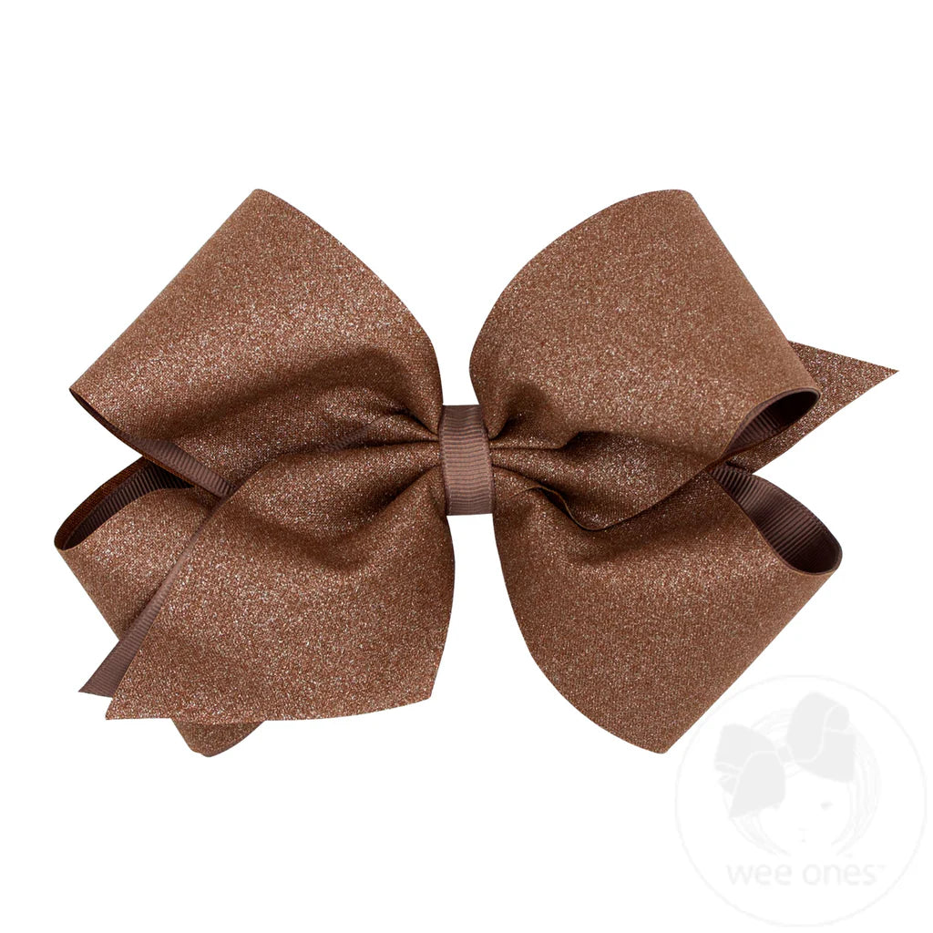 King Shimmer Fabric with Grosgrain Underlay Hair Bow – Chocolate (Wee Ones™)