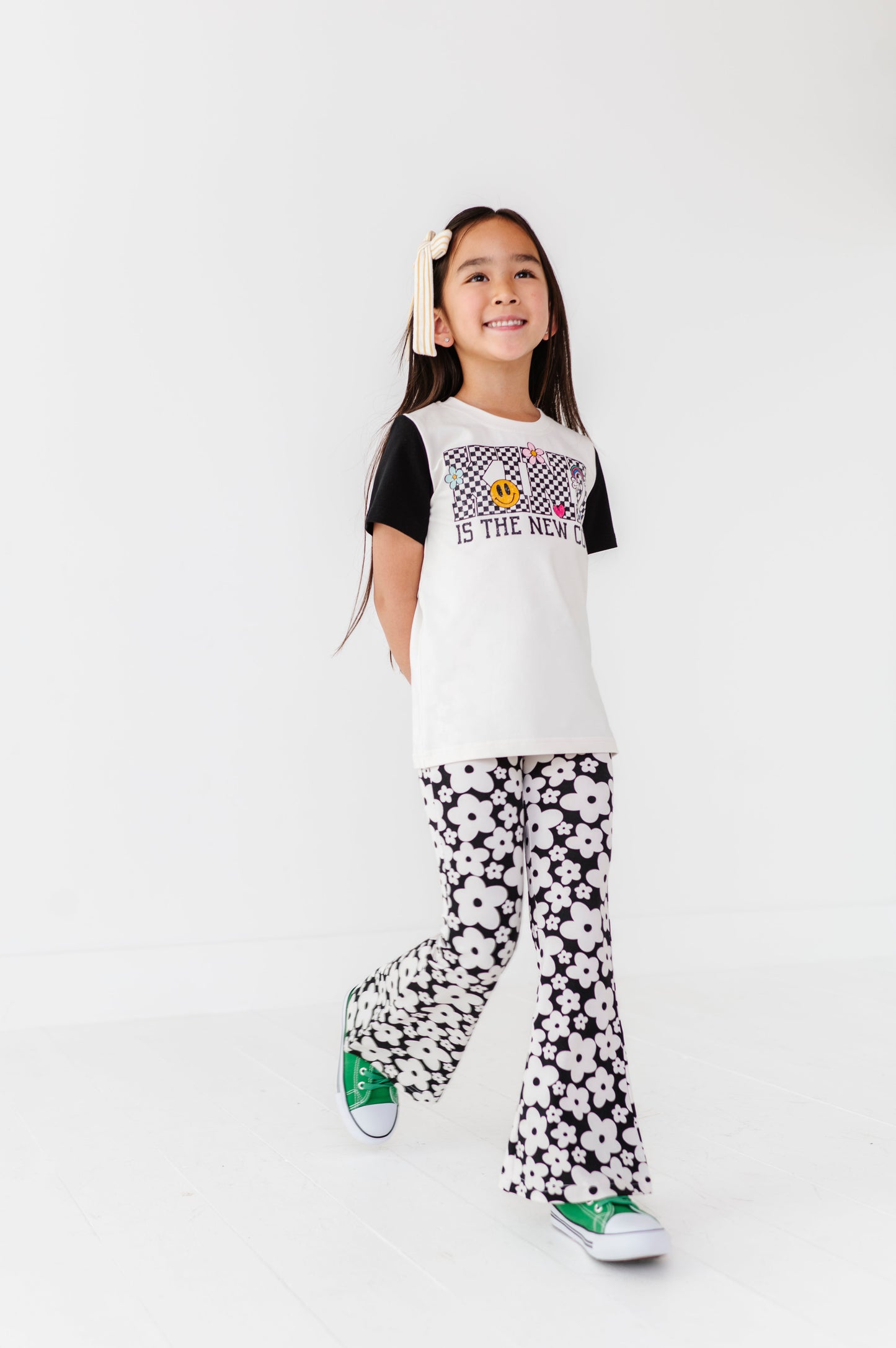 Retro Black and White Floral Flares