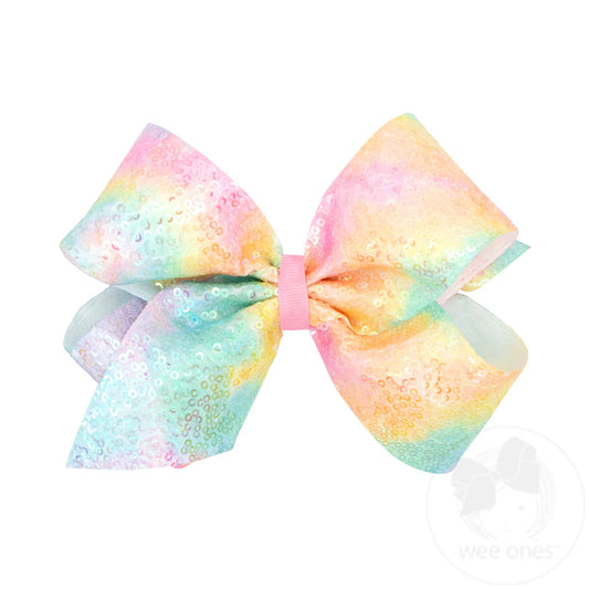 King Ombre Print Sequin Hair Bow-Pastel
