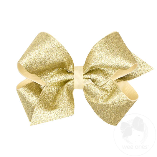Gold Glitter Vinyl with Grosgrain Underlay Hair Bow – Wee Ones™