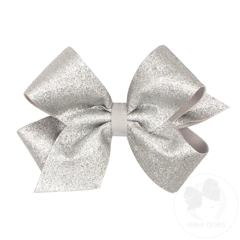 Silver Glitter Vinyl with Grosgrain Underlay Hair Bow – Wee Ones™