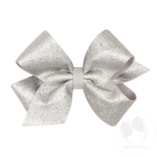 Silver Glitter Vinyl with Grosgrain Underlay Hair Bow – Wee Ones™