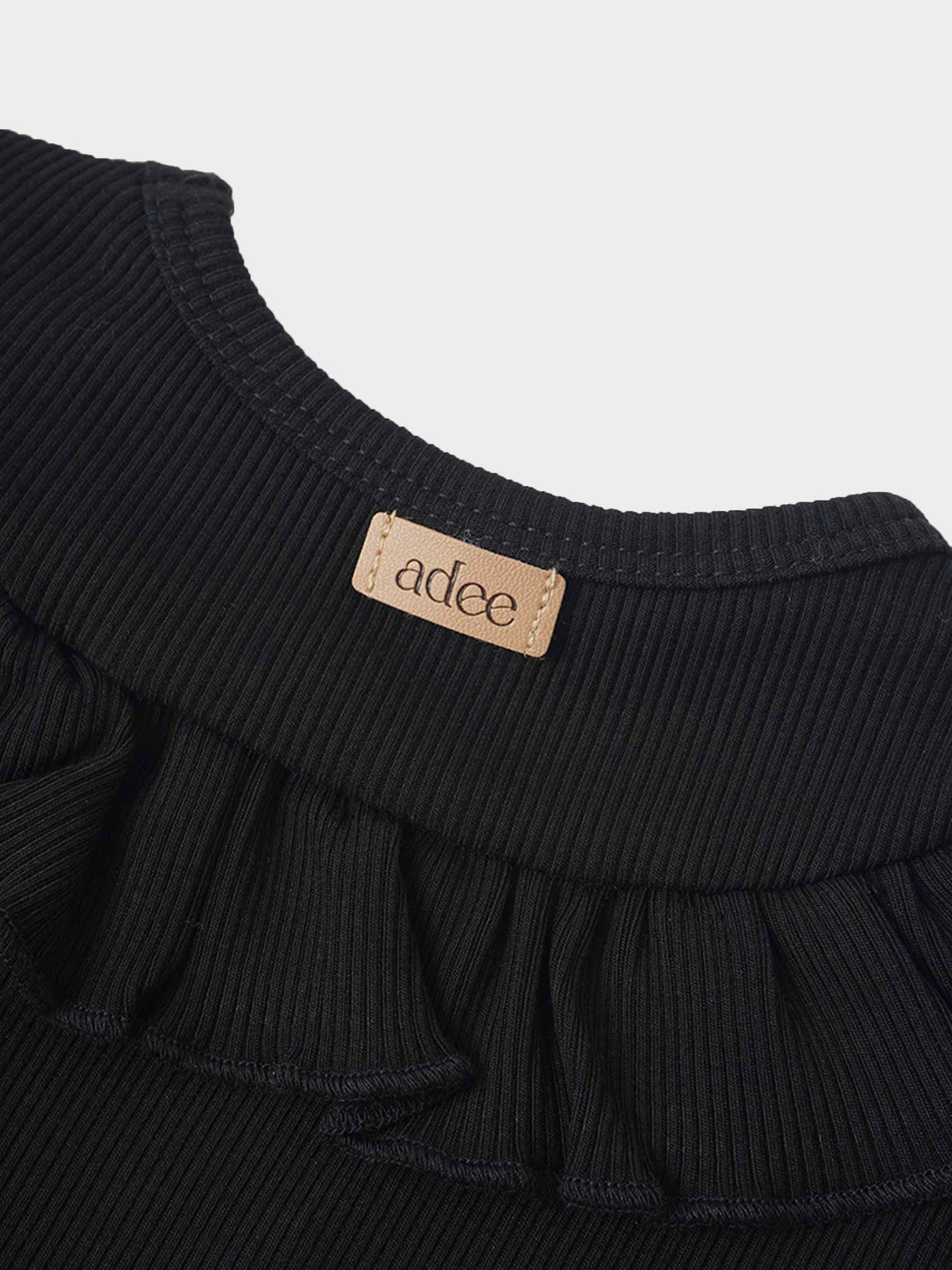 Ruffle Thin Ribbed Pajama - Black