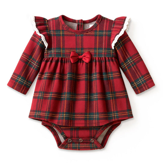 Christmas Bamboo Baby Skirted Bodysuit – Red Holiday Tartan Plaid